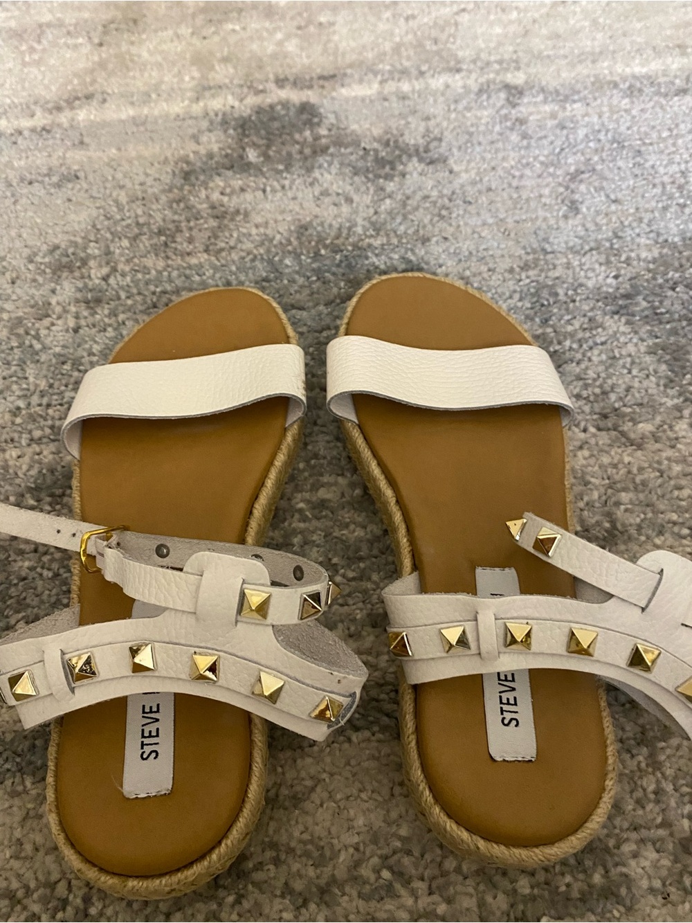 Steve Madden White Leather Studded Espadrille Sandals size 8